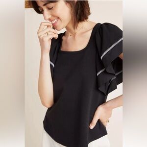 NWT Anthropologie Maeve Top Women’s Sz XS Black Party Travel Blouse Shirt Boho